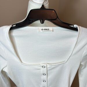 Classic Henley White Square Neck Body Suit Size XS